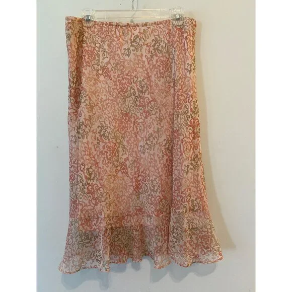 Sangria 2 pc Skirt Set Midi Ruffled Sheer Lined & Short Sleeve Top Size 10 - Picture 5 of 16